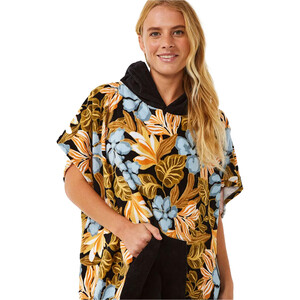 2024 Rip Curl Mujer Toalla Con Capucha Mixta Cambiador Robe / Poncho 00VWTO - Black / Orange